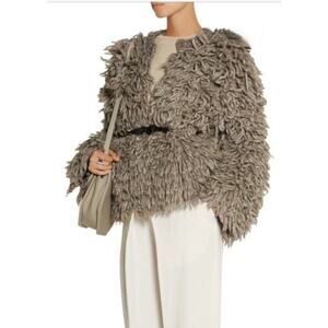 MICHAEL KORS Sz S Small Taupe Shaggy Plush Jacket Coat Alpaca Blend NEW